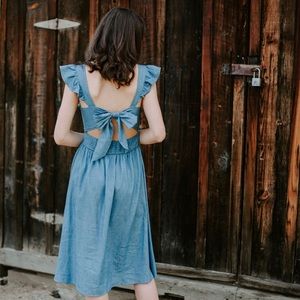 Blue denim bow back boutique dress